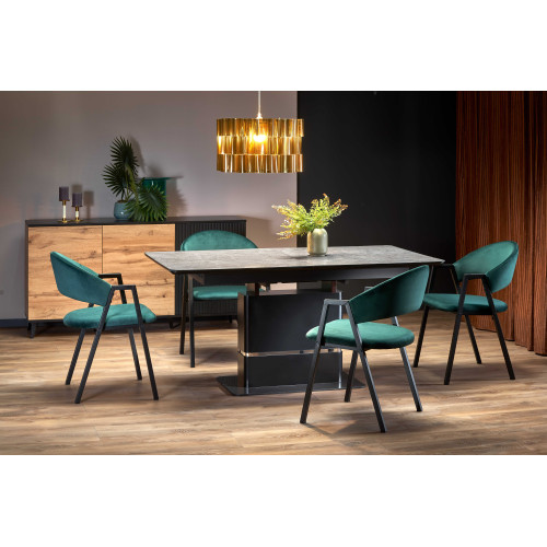Extendable dining table MARTIN with MDF top and dark gray tempered glass and black metal frame 90x(160-200)x75 DIOMMI V-CH-MARTIN-ST