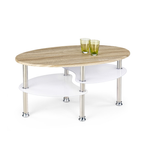 Coffee table MEDEA with a top made of laminated mdf in the color of sonoma oak and a stainless metal frame in white color 90x50x45 DIOMMI V-CH-MEDEA-LAW