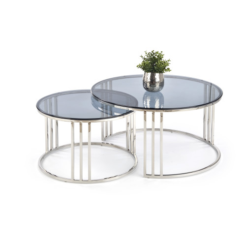 Coffee table set MERCURY with smoked glass top and metal frame 60x38x60 and 80x45x80 DIOMMI V-CH-MERCURY-LAW