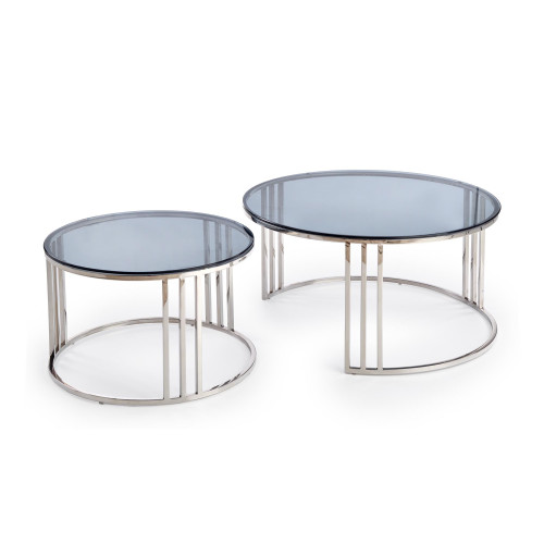 Coffee table set MERCURY with smoked glass top and metal frame 60x38x60 and 80x45x80 DIOMMI V-CH-MERCURY-LAW