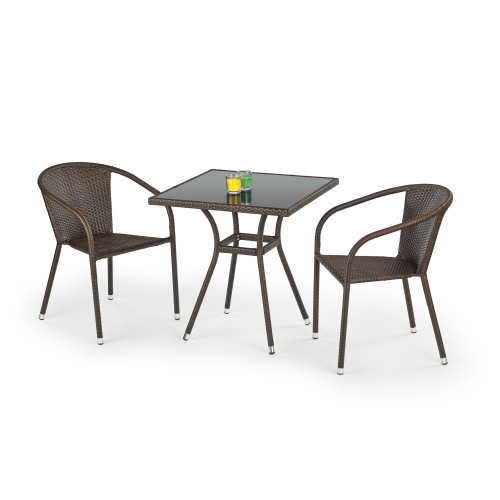 Square table MOBIL glass and synthetic rattan 70x70x74cm black and dark brown DIOMMI V-CH-MOBIL-ST