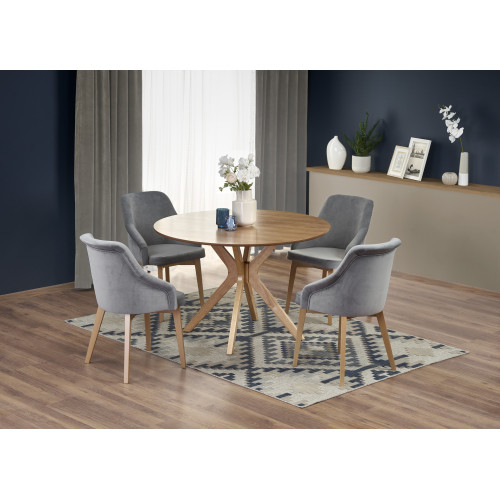 Round kitchen table NICOLAS with MDF and veneer top and wooden frame in natural oak color 120x77x120 DIOMMI V-CH-NICOLAS-ST