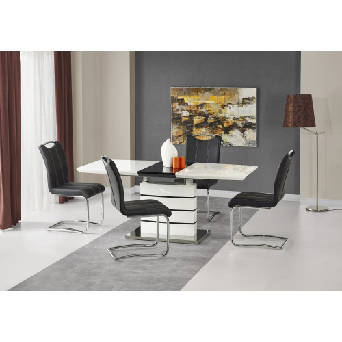 Extendable dining table NORD lacquered MDF 140-180x80x76cm white and black table DIOMMI V-CH-NORD-ST