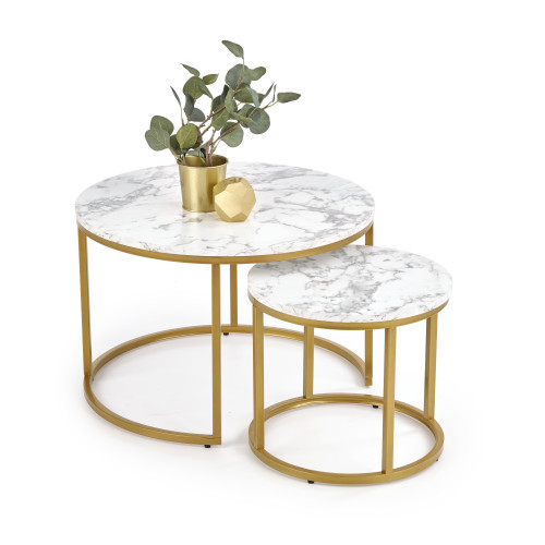 Set of coffee tables PAOLA laminated mdf and steel 60x40 - 38x34cm marble and gold DIOMMI V-CH-PAOLA-LAW-ZŁOTY