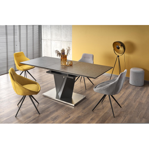 Extendable dining table SALVADOR MDF and glass top and metal frame in dark gray color 90x(160-200)x77 DIOMMI V-CH-SALVADOR-ST