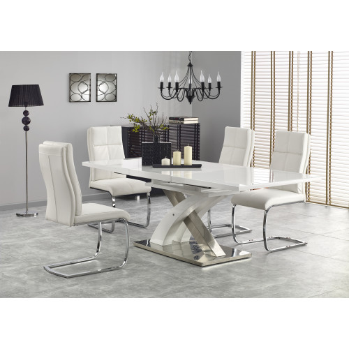 Extendable dining table SANDOR 2 glass, mdf and steel 160-220x90x78cm white DIOMMI V-CH-SANDOR_2-ST-BIAŁY