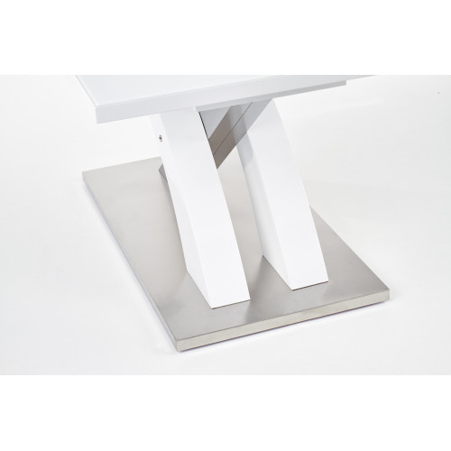 Extendable dining table SANDOR 2 glass, mdf and steel 160-220x90x78cm white DIOMMI V-CH-SANDOR_2-ST-BIAŁY
