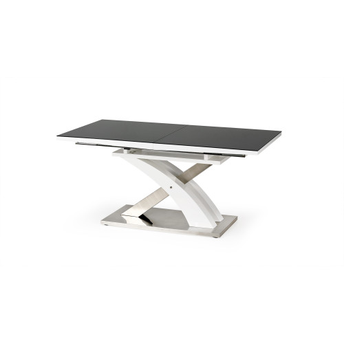 Extendable dining table SANDOR 2 glass, mdf and steel 160-220x90x78cm black and white DIOMMI V-CH-SANDOR_2-ST-CZARNY