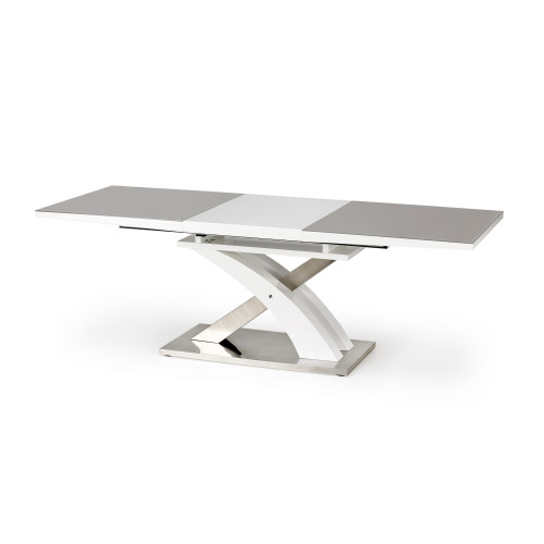Extendable dining table SANDOR 2 glass, mdf and steel 160-220x90x78cm gray and white DIOMMI V-CH-SANDOR_2-ST-POPIEL