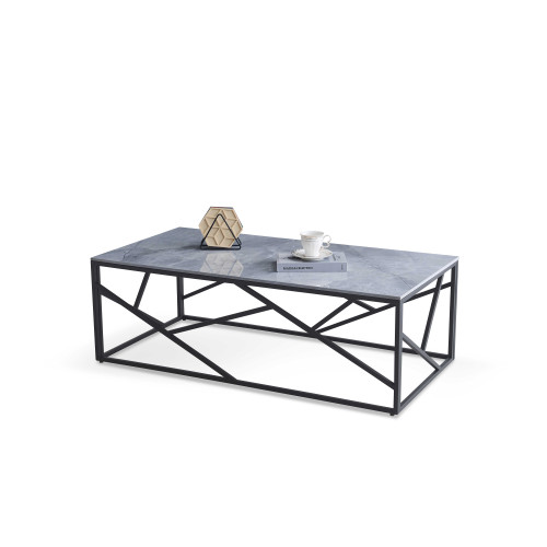 Coffee table UNIVERSE 2 stone top in gray color with marble effect and black metal frame 60x120x45 DIOMMI V-CH-UNIVERSE_2-LAW