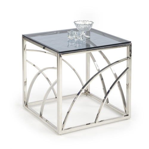 Coffee table UNIVERSE SQUARE with smoked glass top and silver metal frame 55x55x55 DIOMMI V-CH-UNIVERSE_KWADRAT-LAW-SREBRNY
