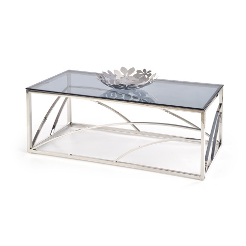 Coffee table UNIVERSE 2 from smoked glass and metal frame in silver color 120x60x45 DIOMMI V-CH-UNIVERSE-LAW-SREBRNY
