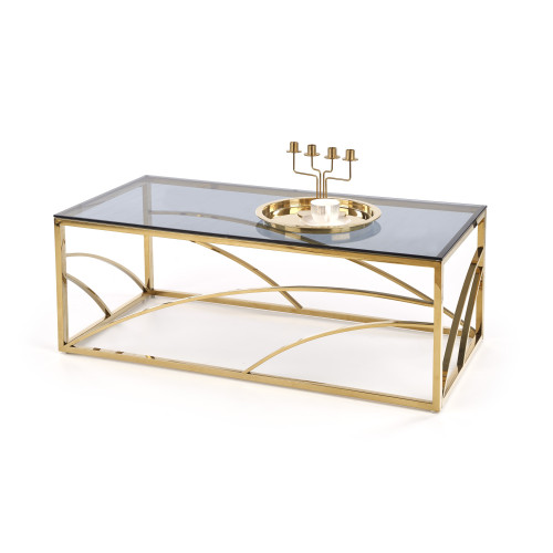 Coffee table UNIVERSE 2 from smoked glass and metal frame in gold color 120x60x45 DIOMMI V-CH-UNIVERSE-LAW-ZŁOTY