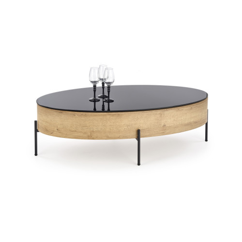 Coffee table ZENGA made of MDF, glass and metal in oak and black color 60x120x37 DIOMMI V-CH-ZENGA-LAW