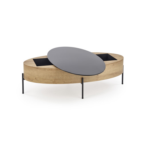 Coffee table ZENGA made of MDF, glass and metal in oak and black color 60x120x37 DIOMMI V-CH-ZENGA-LAW