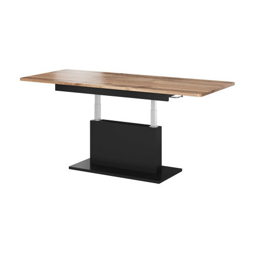 Extendable dining table BUSETTI made of laminated wooden board in Wotan oak color and black mat 56-74x(126-167)x70 DIOMMI V-PL-BUSETTI-LAW-DĄB WOTAN/CZARNY