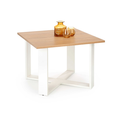 Coffee table CROSS made of laminated wooden board in the color of golden oak and white 67x50x67 DIOMMI V-PL-CROSS-LAW-DĄB ZŁOTY/BIAŁY