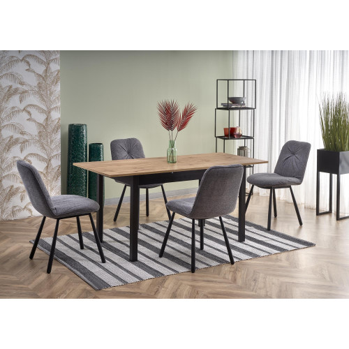 Extendable dining table GREG with oak laminated pdch top and black pdch frame 74x(124-168)x75 DIOMMI V-PL-GREG-ST