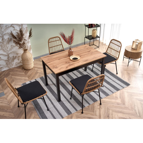 Extendable dining table GREG with oak laminated pdch top and black pdch frame 74x(124-168)x75 DIOMMI V-PL-GREG-ST