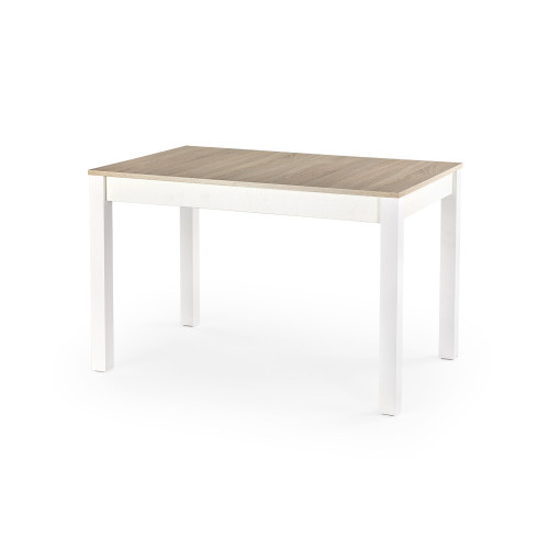 Extendable dining table MAURYCY made of laminated boards in white and Sonoma oak color 75x(118-158)x76DIOMMI V-PL-MAURYCY-ST-SONOMA/BIAŁY