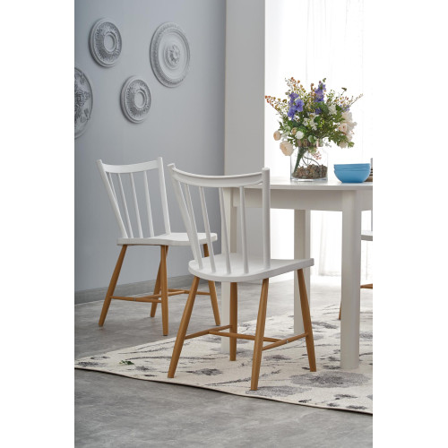 Extendable kitchen table RINGO laminated wooden board and white MDF frame 102x(102-142)x76 DIOMMI V-PL-RINGO-ST-BIAŁY/BIAŁY
