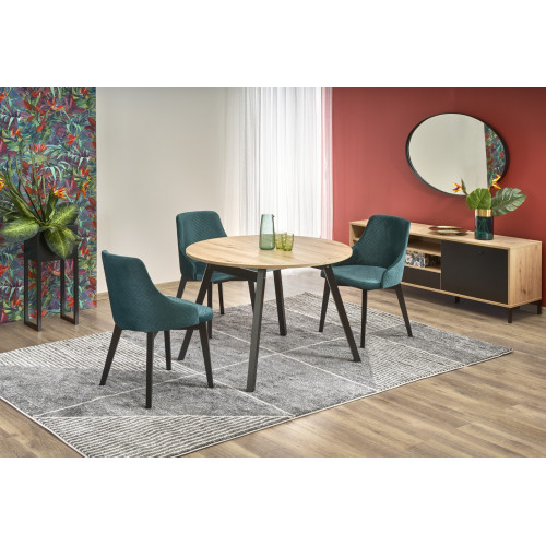 Round extendable table RUBEN with a top made of laminated wooden board and a wooden frame in black color 102x(102-142)x73 DIOMMI V-PL-RUBEN-ST-ARTISAN
