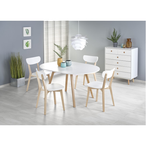 Round extendable table RUBEN with laminated mdf top and wooden frame in copper oak color 102x(102-142)x73 DIOMMI V-PL-RUBEN-ST-BIAŁY