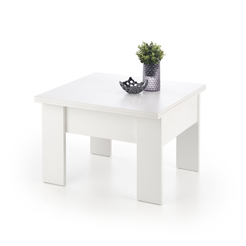 Coffee table SERAFIN made of laminated boards in white color 80x(80-160)x(53-79) DIOMMI V-PL-SERAFIN-ŁAWOSTÓŁ-BIAŁY