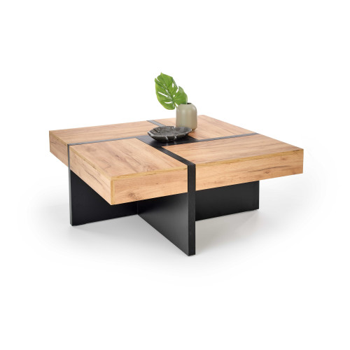 Coffee table SEVILLA made of laminated wooden boards and a combination of oak and black color 100x100x47 DIOMMI V-PL-SEVILLA-LAW