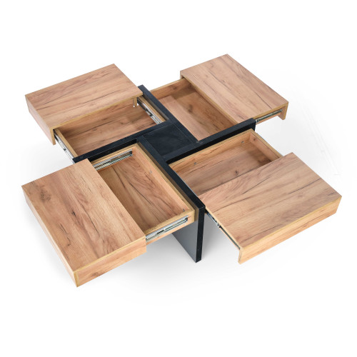 Coffee table SEVILLA made of laminated wooden boards and a combination of oak and black color 100x100x47 DIOMMI V-PL-SEVILLA-LAW
