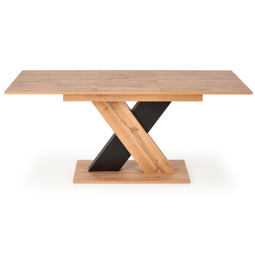 Extendable dining table XARELTO made of laminated chipboard in black and oak color 85x(130-175)x76 DIOMMI V-PL-XARELTO-ST-WOTAN/CZARNY