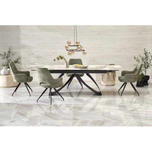 HILARIO extension table, white marble / black