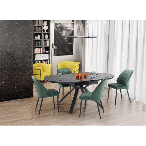 VERTIGO extension table, color: top - black marble, legs - black