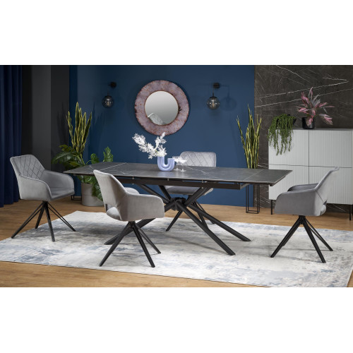 VITORINO extension table, color: top - black marble, legs - black