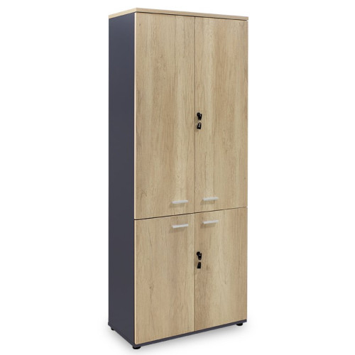 Bookcase with four wooden doors Lotus DIOMMI in oak - dark grey color 80x40,5x200cm