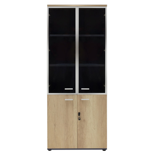 Bookcase Lotus DIOMMI with four doors by glass and wood in oak - dark grey color 80x40x200cm