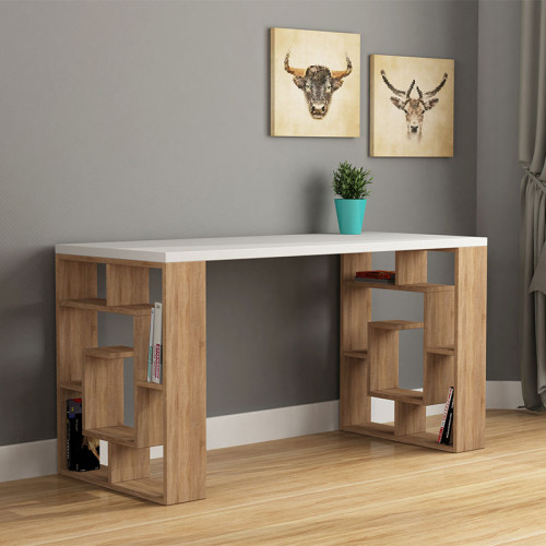 Working Table Labirent 140x60x75cm  in white - oak  DIOMMI 119-000806