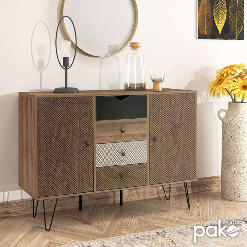 Buffet Boho DIOMMI with four drawers in walnut color 122x39,5x86cm
