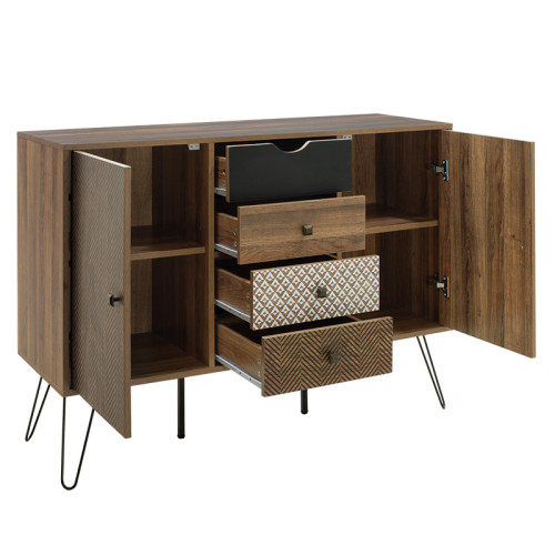 Buffet Boho DIOMMI with four drawers in walnut color 122x39,5x86cm