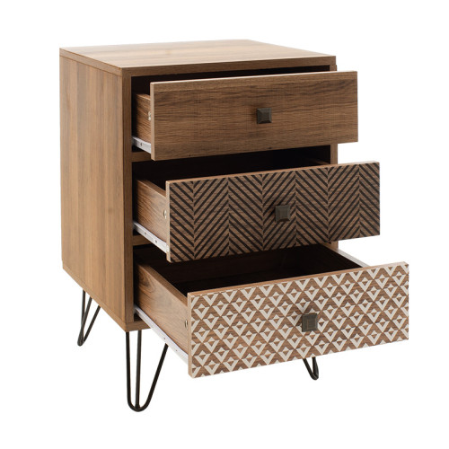 Nightstand Boho DIOMMI  with 3 drawers in walnut color 40x40x59cm