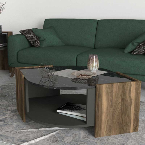 Coffee table PWF-0315 75x75x40cm marble black-walnut-anthracite  DIOMMI 071-000889