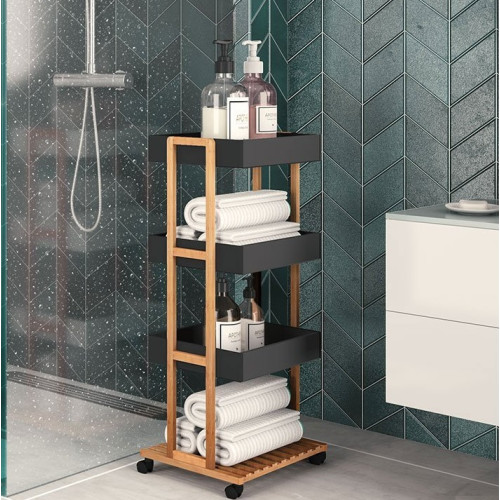 Movable shelf on wheels Irene 41x30x88 natural-black DIOMMI 199-000012