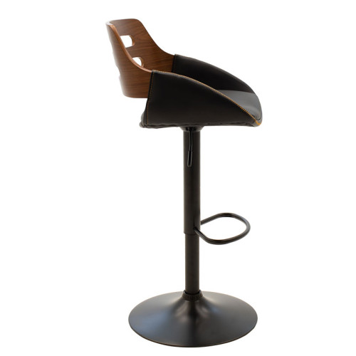 Bar stool Fern adjustable height PU black walnut-metal black