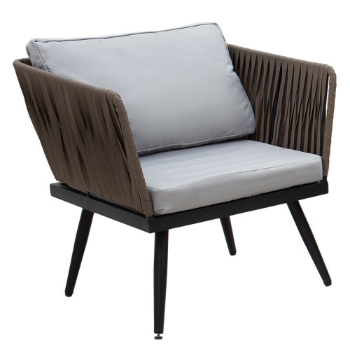 Set of table and chairs Ciel 110x60x41 73.5x71x73 138x71x73 black metal/brown rattan DIOMMI 151-000002