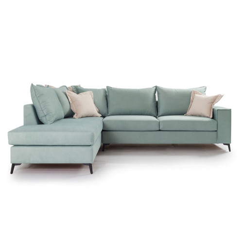 Corner sofa Romantic 290x235x97 black metal/light green damask/cream DIOMMI 168-000006
