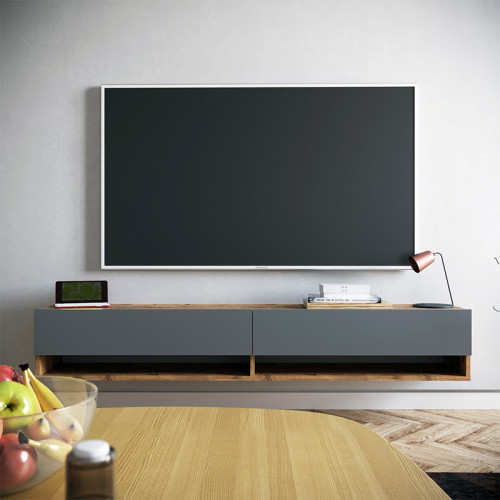 TV cabinet Handra 180x31,5x29,5 anthracite/oak DIOMMI 176-000003