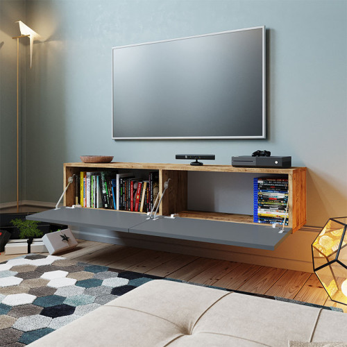Wall TV cabinet Dello 140x31,5x29,5 anthracite/oak DIOMMI 176-000005