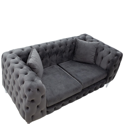 2 seater sofa Irina DIOMMI type Chesterfield velvet gray 170x86x82cm