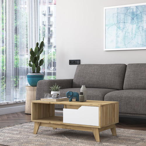 Coffee table Judas 90x45x38,5 white/walnut DIOMMI 182-000026