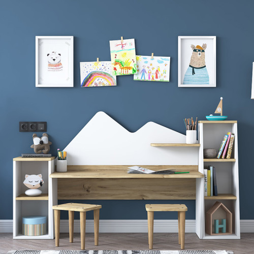 Office set for children 3pcs Bubble DIOMMI walnut-white180x45x93.5cm